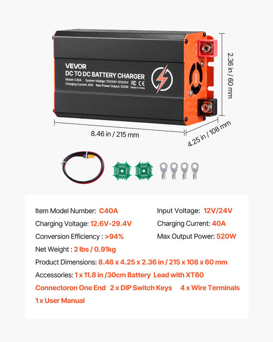 520W 40A DC to DC alternator battery charger