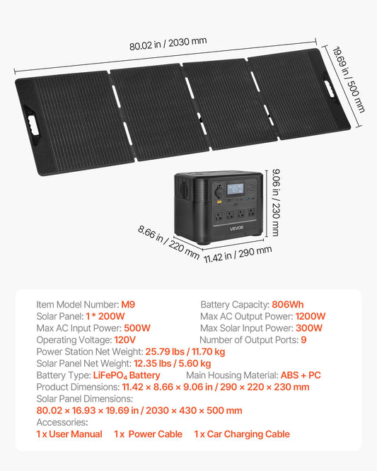 1200W power station with 200W solar panel