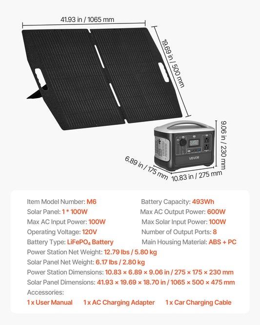600W power station with 100W solar panel