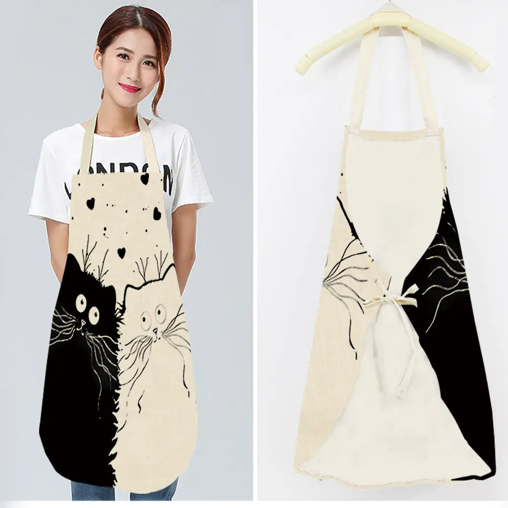 Creative Cotton Linen Cat Apron with Print Design
