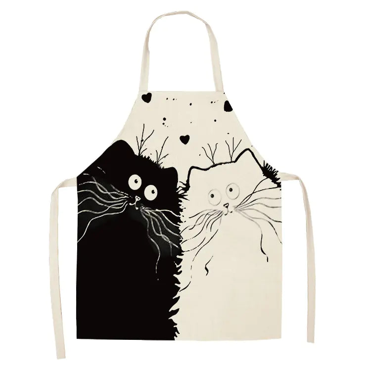 Creative Cotton Linen Cat Apron with Print Design