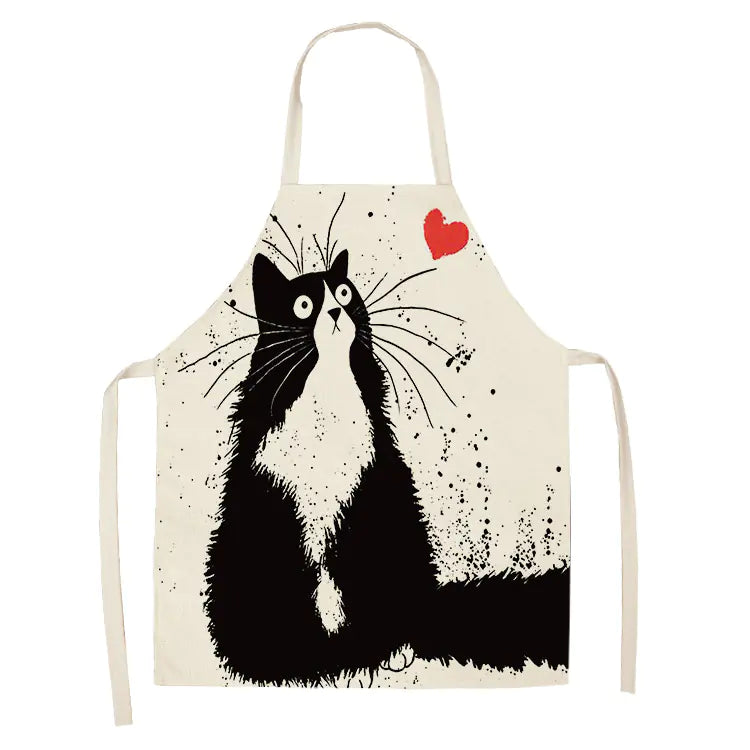 Creative Cotton Linen Cat Apron with Print Design