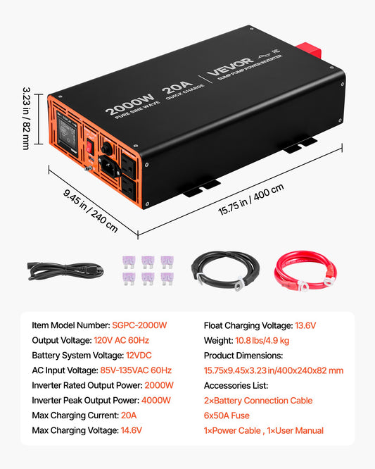2000W Sump Pump Battery Backup System, LCD Display, Auto Switches To Battery Inverter Power, Pure Sine Wave