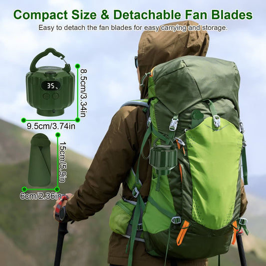 3-in-1 Camping Fan With LED Lantern, Hanging Tent Fan, 3 Wind Speeds, Remote Control & USB Power Bank