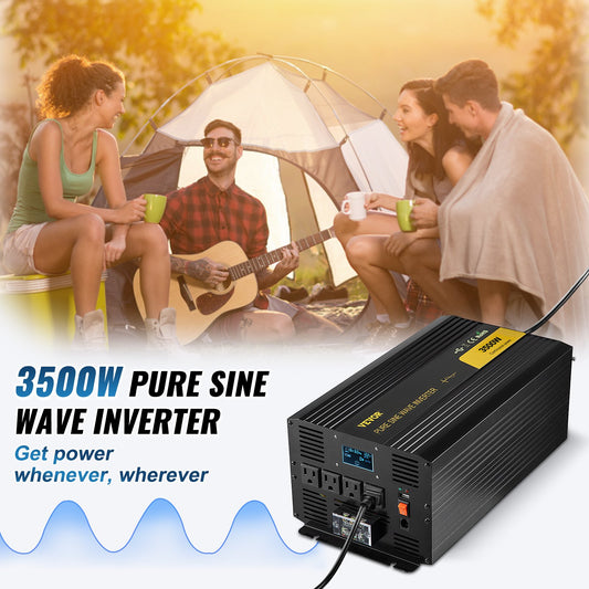 Pure Sine Wave Inverter 3500 Watt Power Inverter, DC 12V To AC 120V Car Inverter, With USB Port LCD Display Remote Controller