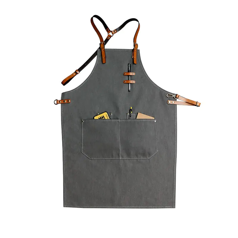 Cowhide Strap Denim Apron for Coffee Shop & Barber