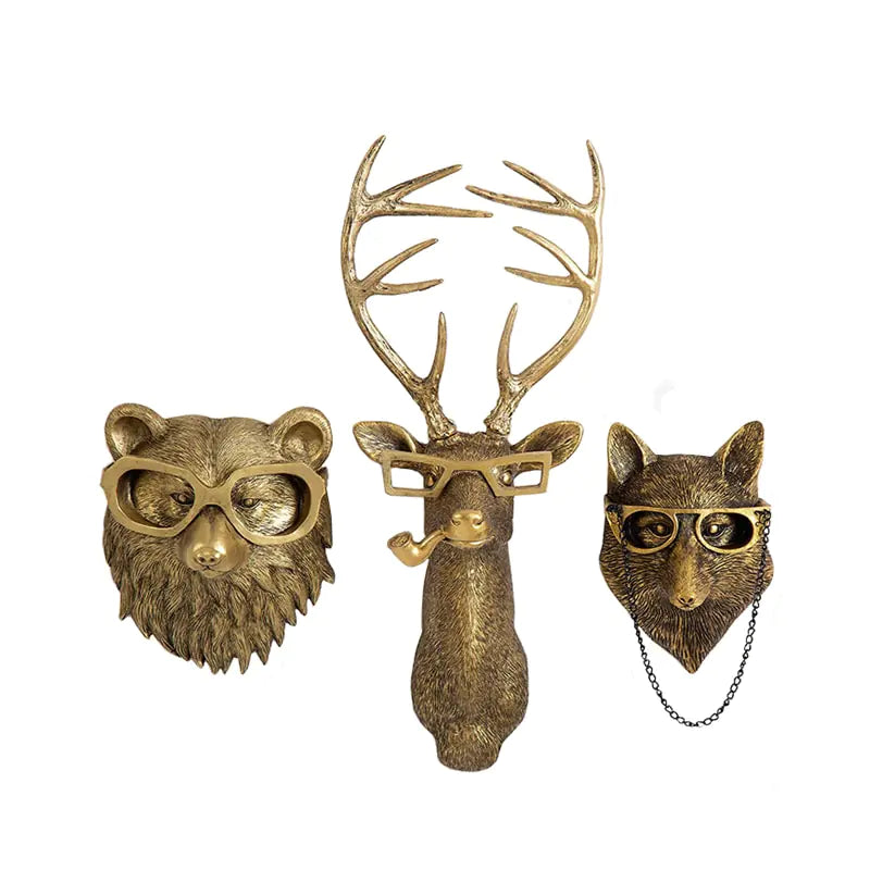 Antique Animal Wall Decorative Figurines, Animal Heads Decor, Faux Deer Head Mount, Animal Sculptures Wall Decor, Hanging Decoration  for Living Room, Bedroom, Kitchen, Gift