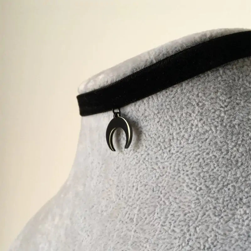 Black Crescent Moon Necklace, Choker Block Crescent Moon, Gothic Necklace