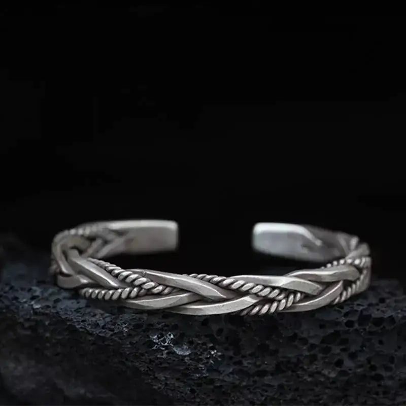 Braided Bangle Bracelet, Men Silver Cuff Bracelet Jewelry Retro Twisted, Open Bracelet, Stylish MenGift