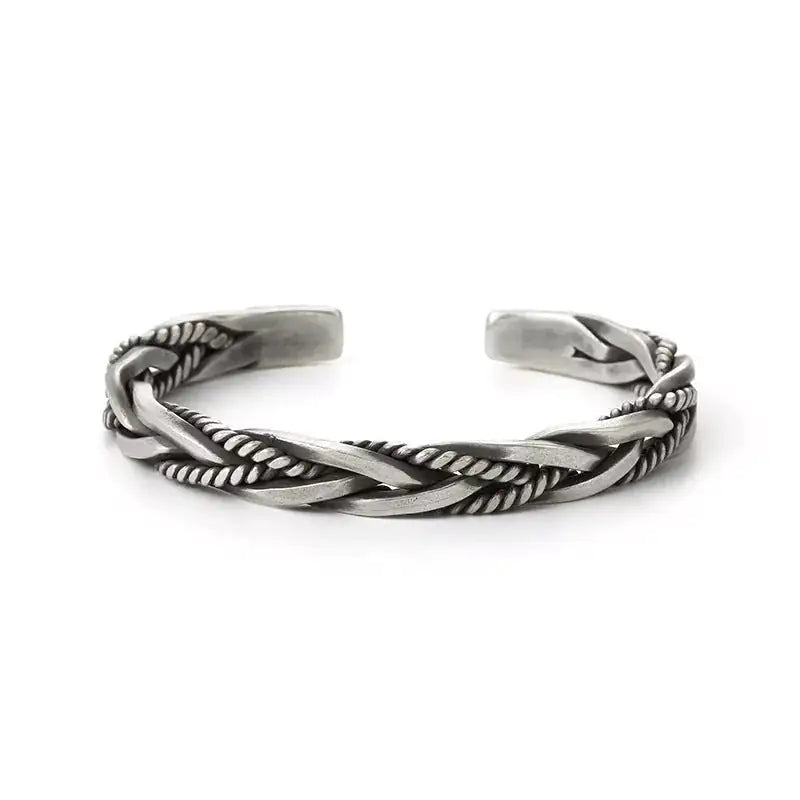 Braided Bangle Bracelet, Men Silver Cuff Bracelet Jewelry Retro Twisted, Open Bracelet, Stylish MenGift
