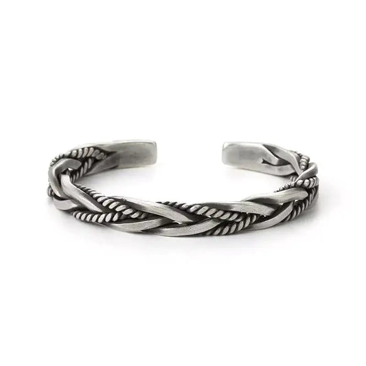 Braided Bangle Bracelet, Men Silver Cuff Bracelet Jewelry Retro Twisted, Open Bracelet, Stylish MenGift