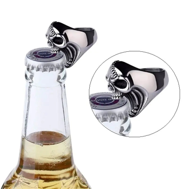 Punk Dual-Purpose Skull Ring, Halloween Skull Rings, Men's Stainless Steel Punk Rock Skull Ring, Beer Bottle Opener