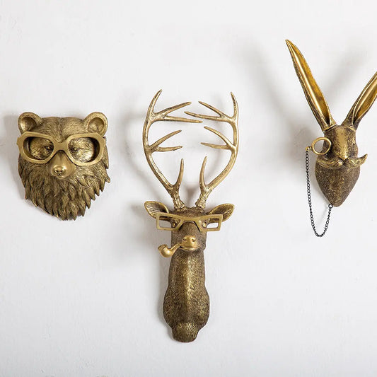 Antique Animal Wall Decorative Figurines, Animal Heads Decor, Faux Deer Head Mount, Animal Sculptures Wall Decor, Hanging Decoration  for Living Room, Bedroom, Kitchen, Gift