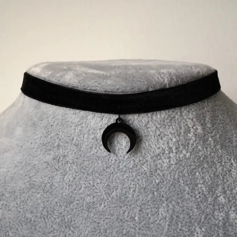 Black Crescent Moon Necklace, Choker Block Crescent Moon, Gothic Necklace