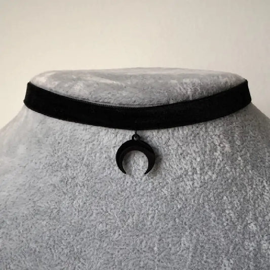 Black Crescent Moon Necklace, Choker Block Crescent Moon, Gothic Necklace