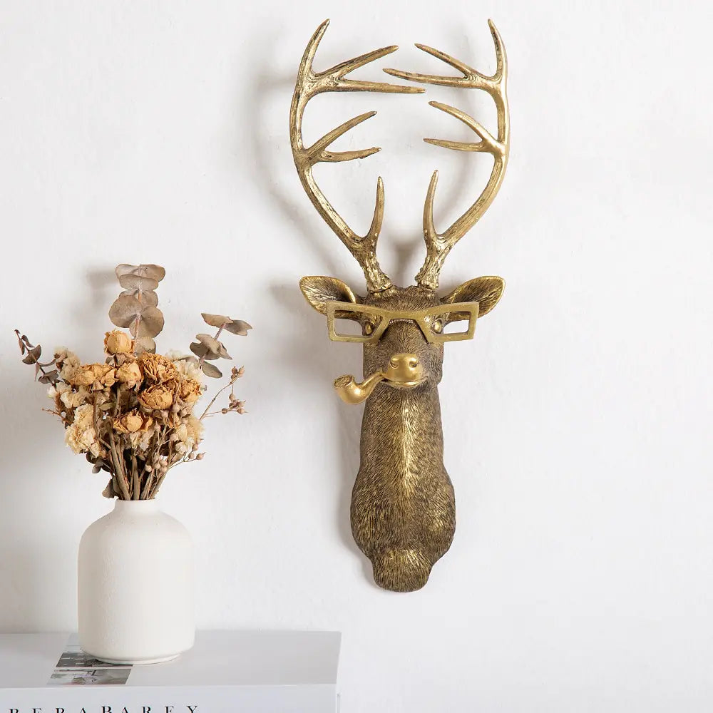 Antique Animal Wall Decorative Figurines, Animal Heads Decor, Faux Deer Head Mount, Animal Sculptures Wall Decor, Hanging Decoration  for Living Room, Bedroom, Kitchen, Gift