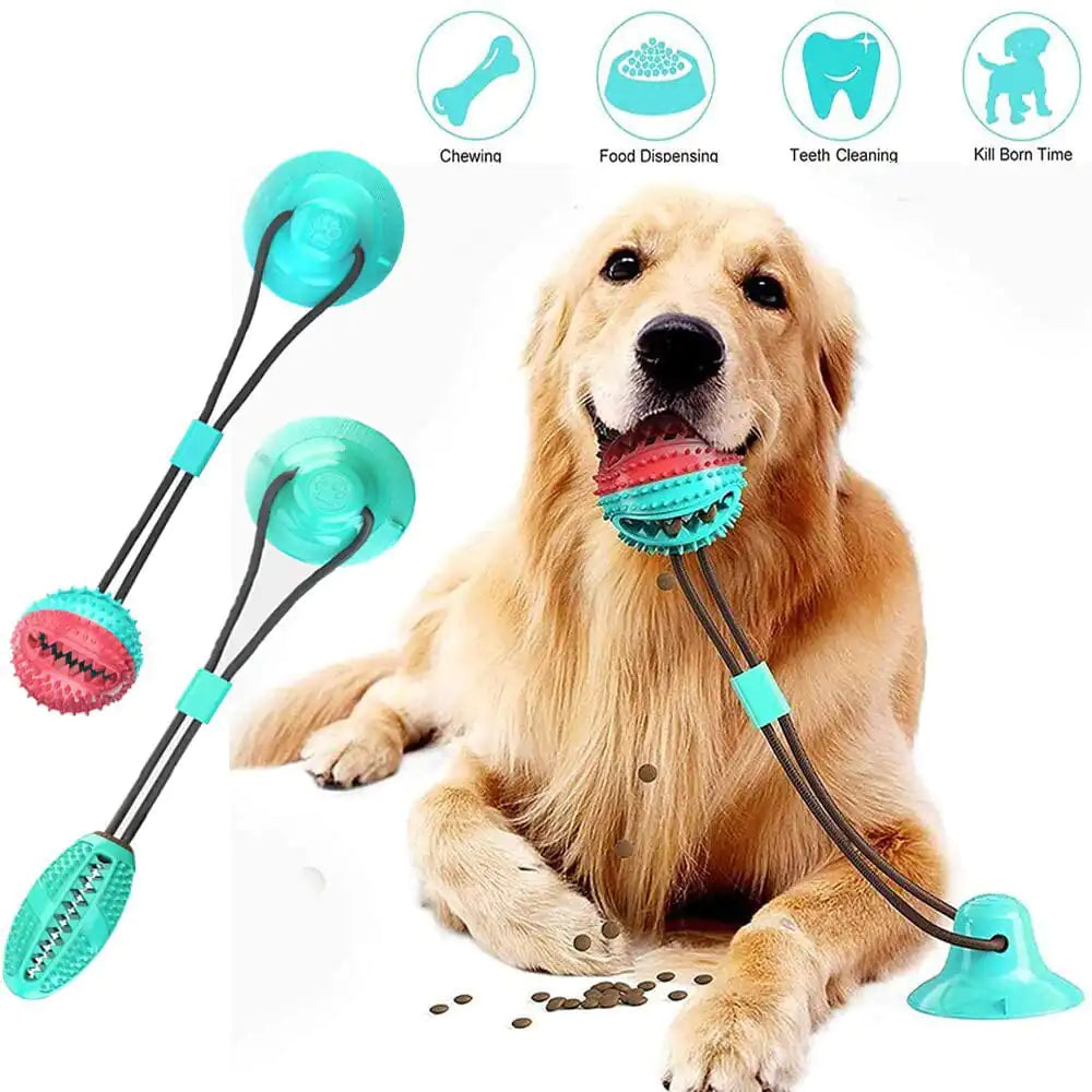 Interactive Dog Ball with Bell f/or Aggresive Chewers, Dog Toothbrush, Toy for Teething Puppys, Silicone Suction Cup Dog Toy